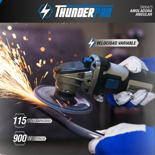 Imagen 5 de 6 de Amoladora Angular 115mm 900w 0/11000 Rpm Thunderpro Tr00475