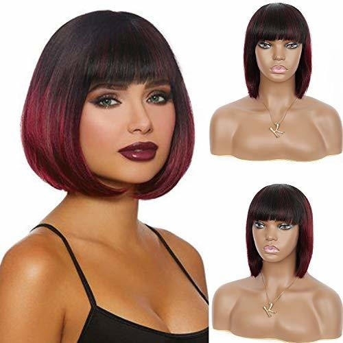 Peluca - Beauart 10  Short Bob Hair Wigs With Bangs 100% Rem