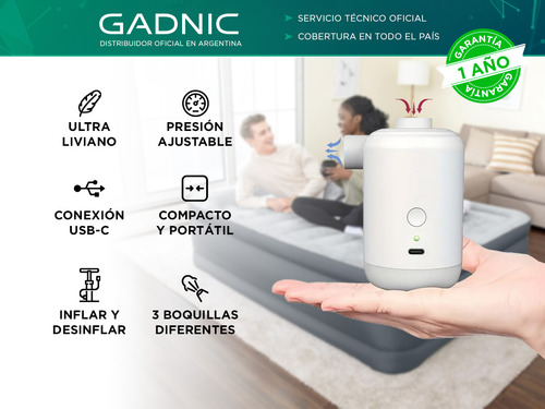 Inflador Portátil Eléctrico Gadnic Ajustable Usb 600 L/min