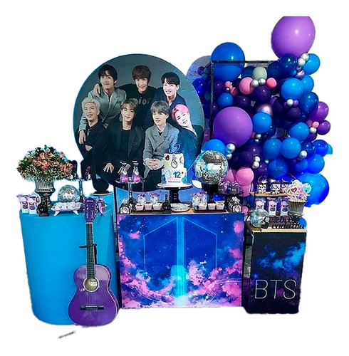 Decoracion Globos Bts Morado Azul Plateado Pop Coreano