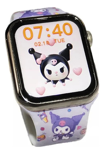 Reloj Inteligente De Kuromi Smartwatch Con Cargador Inlambri Morado Kuromi Blanca Plateado
