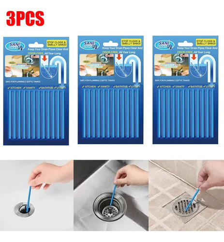 3 Piezas Sani Sticks Clean Unclog Drenajes Cocina Baño Alcan