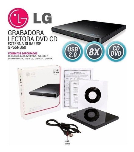 Multigrabador LG Dvd Externo Gp65nb60 Ultra Slim Portable 