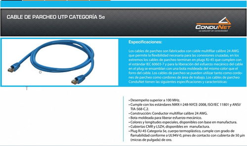 Paq. 5 Pz Cordón De Parcheo Cat5e Gris 10 Ft (3 Mt) Condunet