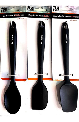 Imagem 1 de 5 de Kit 3 Utensílios Para Cozinha Silicone Preto Mini Color 22cm