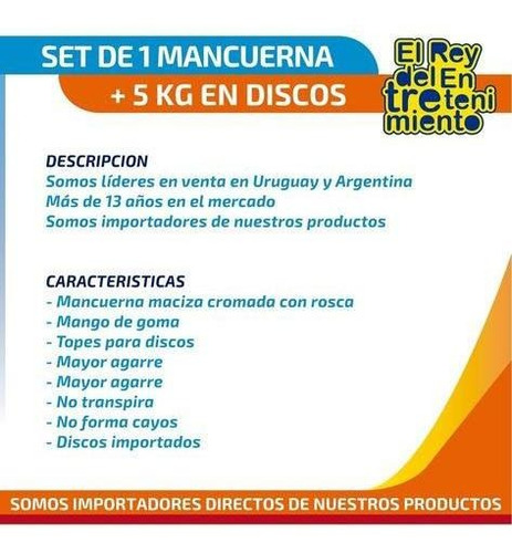 Set Mancuerna Maciza Cromada C/ Rosca + 5 Kilos - El Rey