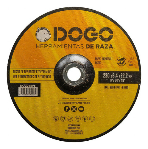 Disco Desbaste Amoladora 9´´ 230mm X 6.4 Dogo X10 Unidades Color Negro y Amarillo