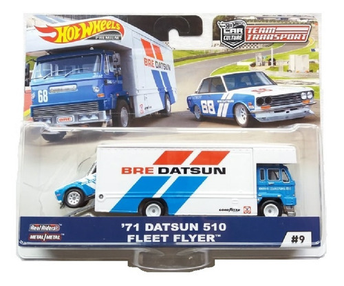 Hot Wheels Team Transport ´71 Datsun 510 Fleet Flyer 1/64 Color Azul