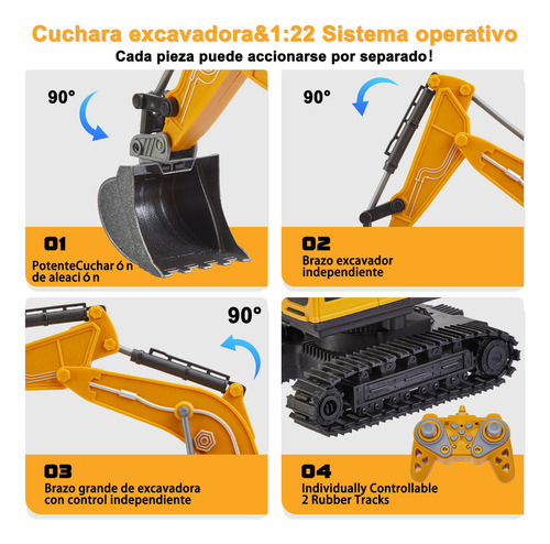 Rovtop 1:22 11 Chanals 2.4 Ghz Remote Control Excavator With Metal Pala, lights, Sounds and 2 Pala Headset Replacement Pala. Regalo de Navidad y cumpleaños para niños de 3 a 10 años.