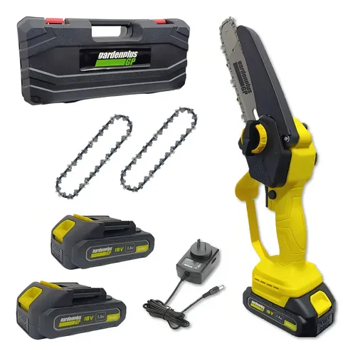 Comprar Mini Motosierra Electrosierra Inalambrica + 2 Bateria Garden Plus Gp De Lusqtoff + 2 Cadenas + Maletin Para Poda Amarillo en Argentina
