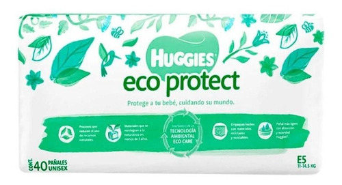 Pañales Huggies Eco Protect Etapa 5 Unisex 40 Pzs Talla 11-14.5 Kg