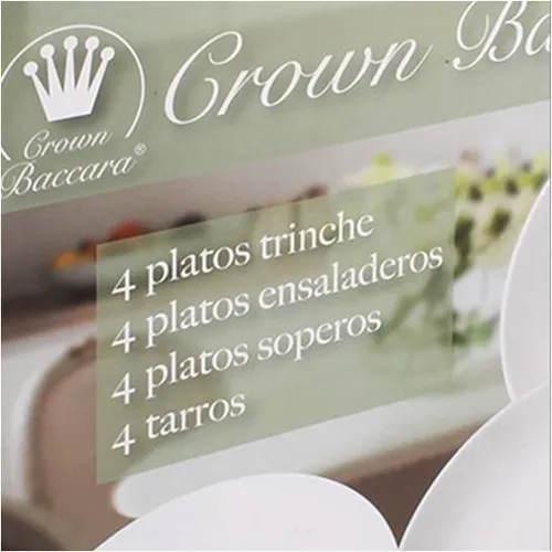 Vajilla Crown Baccara Porcelana Blanca 4 Personas 16 Piezas
