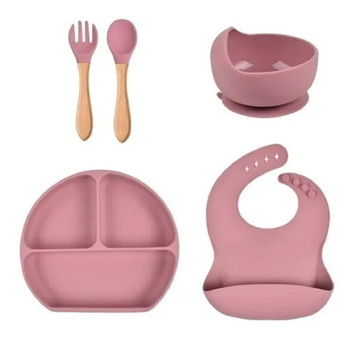 Set Platos Babero  Para Bebe En Silicona Con Succión Chupa