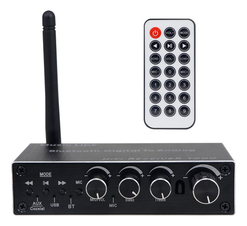 Convertidor Adaptador De Audio Digital A Analógico Slim Company AV.SZ.CON.205.4 Coaxial Óptico Receptor Bluetooth Con Control Color Negro