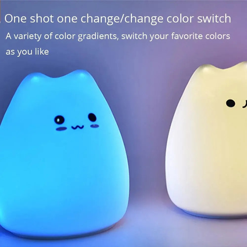 Lampara Led De Gato Tierno En Silicona Con 8 Tonos De Luces