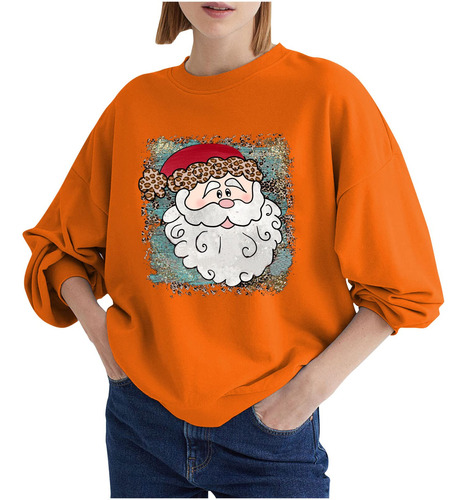 Sudadera Navidad Para Mujer Diseño Papa Noel Casual Cuello