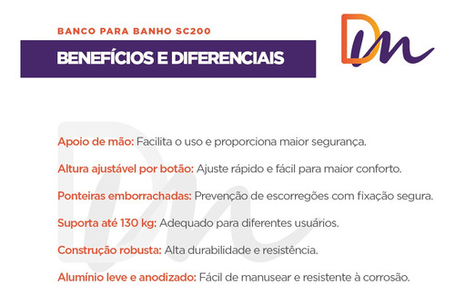 Banco Banqueta Banho Para Idoso Regulavel 130kg - Hidrolight