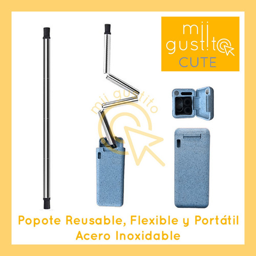 Popote Reusable, Flexible Y Portátil Acero Inoxidable