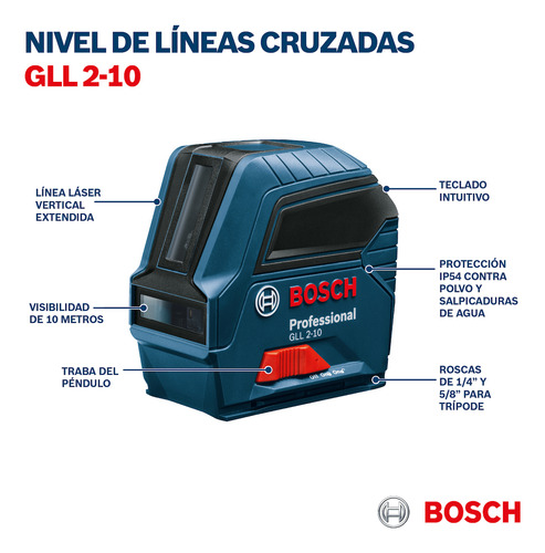Nivel Láser Bosch Gll 2-10 Línea 4.5v 10 Metros 0601063l00