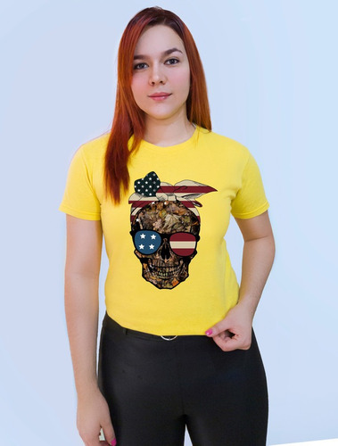 Polera Dama Estampada Algodon Calavera Eeuu Exclusiva 318