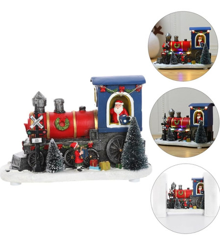 Tren Navideño De Resina Con Luz Con Escena De Nieve Pilas In