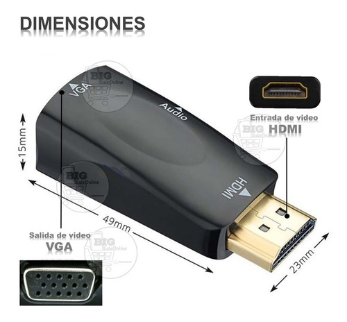 Imagen 5 de 7 de Cable Hdmi A Vga Adaptador/ Notebook O Pc A Monitor Tv Smart