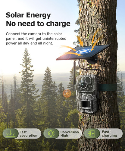 Cámara Seguridad Cavisec Solar 4g Caza 3mp Trampa Rancho de SIM Chip Monitoreo en Vivo con GPS Sensor de Temperatura Visión nocturna Angulo 125 grados Panel Solar Impermeable Audio Bidireccional