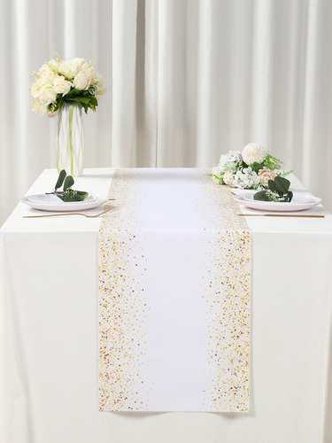 180*35cm Camino De Mesa Espolvoreado Decoración Cumpleaños Color Blanco White Gold