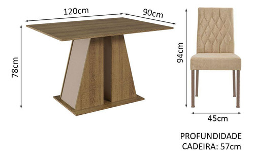 Juego De Comedor Mesa Y 6 Sillas Madesa Fabiana Mci Color Marron/Crema/Imperial Diseño de la tela de las sillas Liso