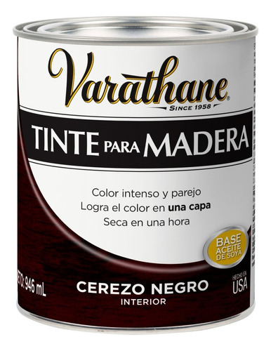 Tinte Para Madera Varathane Color Clásico Seca En 1 H 946 Ml Color Cerezo Negro