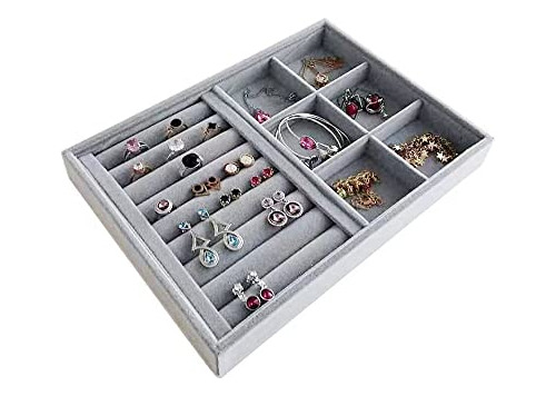 Organizador Apilable De Terciopelo Gris De Calidad Premium