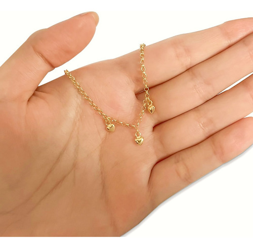Pulseira Portuguesa Em Ouro 18k Com Corações Elo Português Comprimento 19 Cm Cor Amarelo