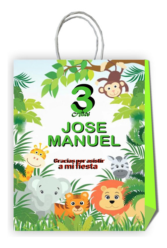 Bolsas Personalizadas Cumpleaños Safari Animales  10 Unidade