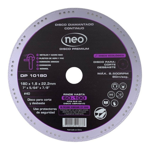 Disco Multipropósito Premium Diamantado Neo 180mm -ynter