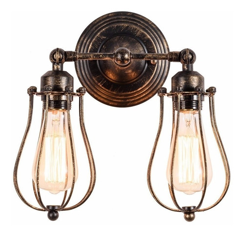 Lampara Doble Pared Jaula Bronce Vintage Retro Mas Led