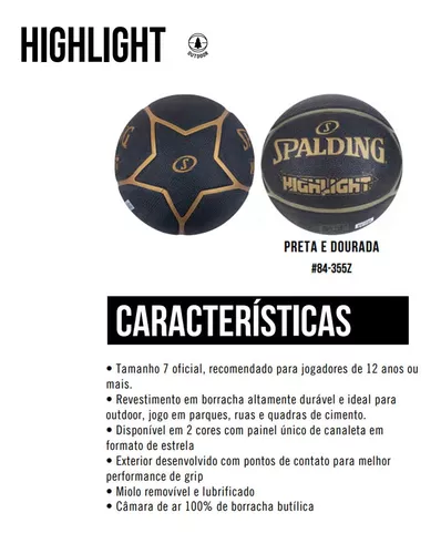 Bola de Basquete Spalding Highlight Tam 7 Preta e Dourada 