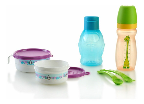 Imagen 1 de 7 de Kit Bebe, Mamadera, Plato, Cubiertos Y Botella Tupperware