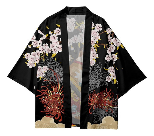 Camisa Con Estampado De Gato Samurái Estilo Kimono Japonés