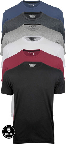 Imagem 1 de 10 de Kit 6 Camisetas Masculinas Slim Fit Básicas Algodão Premium