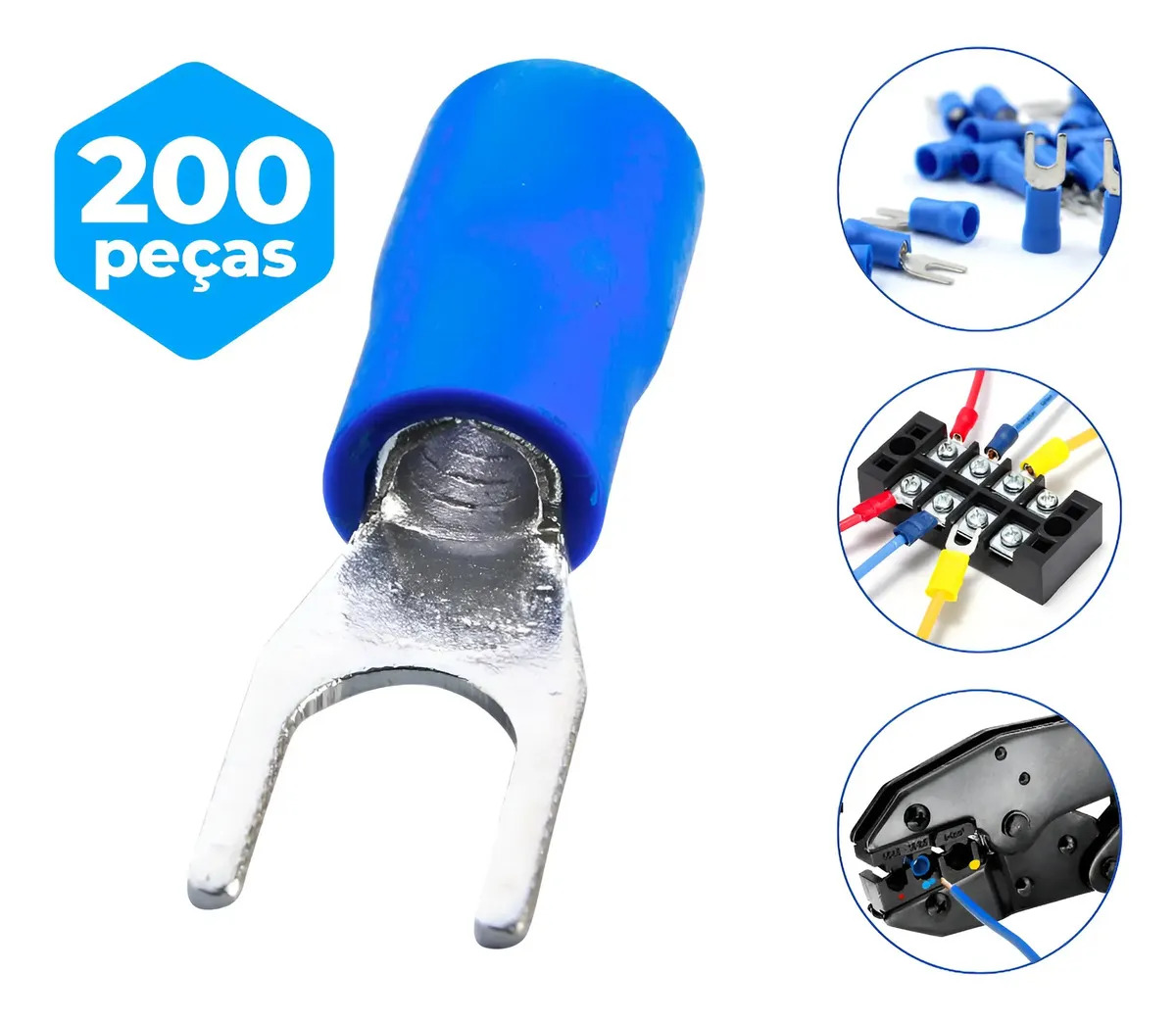 Kit 200 Un Terminal Forquilha Tipo Garfo 1,5 Á 2,5mm2 Azul Kit Terminal Garfo Azul 2.5mm