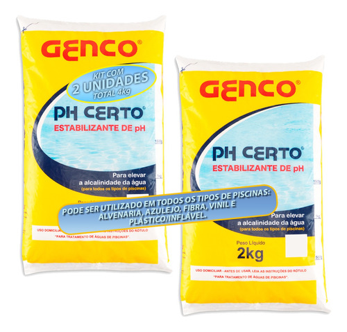 Kit 2 Ph Certo Genco Elevador De Alcalinidade Piscinas 2kg