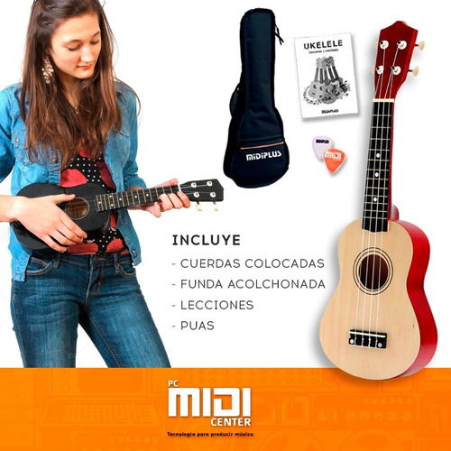 Ukelele Soprano Midiplus De Madera Con Funda Color Verde