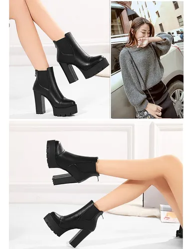 Bota Mujer Botines De Plataforma Con Tacón Alto Y Grueso