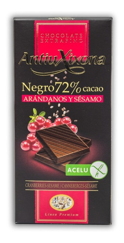 Chocolate Antiu Xixona Negro 72% Cacao Arándanos Y Sésamo 