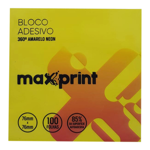 Bloco De Recado Autoadesivo Cores Neon 76x76 - Maxprint Cor Amarelo 100 folhas