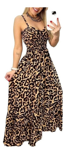 Vestido Largo Sexy De Talla Grande Con Estampado De Leopardo