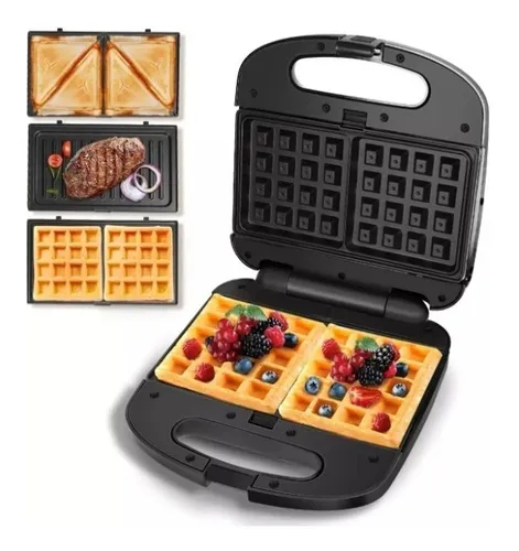 Waflera Sandwichera El ctrica 3 En 1 Y Parrillas Color negra