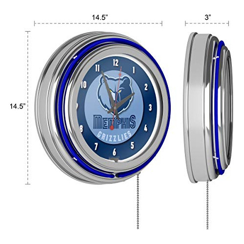 Reloj De Neón Doble Anillo Cromado De Memphis Grizzlie...