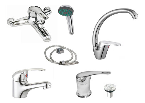 Combo Juego Baño Monocomando Lavatorio Bidet Ducha + Cocina