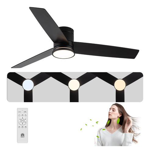 Luz De Ventiladores Moderno 52 Pulgadas Multifunción Abanico 1.321 M 60 Negro Negro Mdf 3